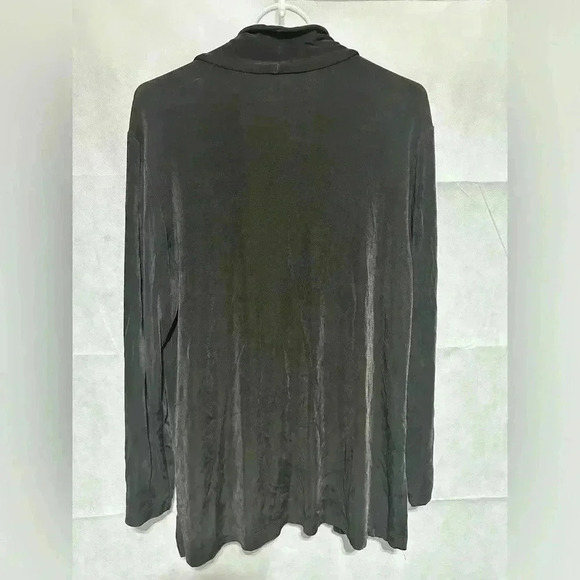 Chicos Travelers Open Front Cardigan jacket Sz 2 US L Black Slinky Long Sleeve - Picture 2 of 4